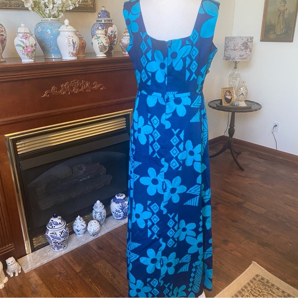 Vintage Sears Hawaiian Fashions • Blue Tropical Floral Maxi Dress • Size 16 - Picture 6 of 8